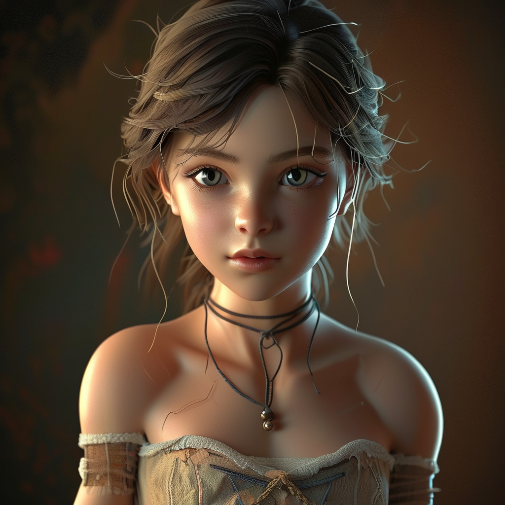 没有衣服的萝莉女生，这张图片需要是3D童话的图片。