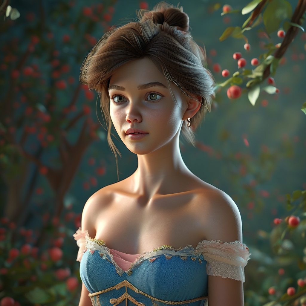 没穿衣服的女生，这张图片需要是3D童话的图片。